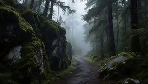 清新绿色迷雾松林