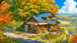 秋天乡村路边小店