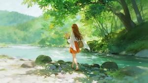 夏日河流边女孩