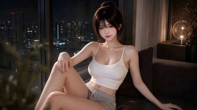 窗边夜景清纯美少女