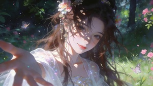 治愈春天花香女孩