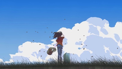 动漫插画背影女孩