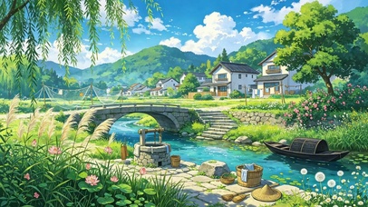 唯美小溪流水人家