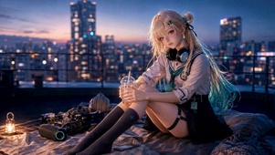 都市天台二次元美少女