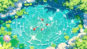 波光粼粼的锦鲤荷塘