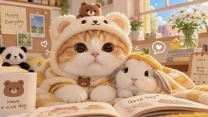 橘猫萌兔温馨卧室