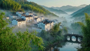 竹海烟村，江南水墨风景壁纸