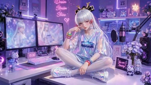紫幻电竞房白发美少女