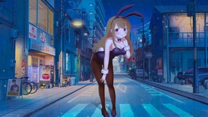 夜晚街道上的兔女郎