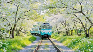 樱花隧道里的春日列车