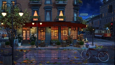 雨天落叶街道咖啡厅