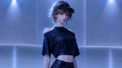 蓝调灯光下的酷飒少女
