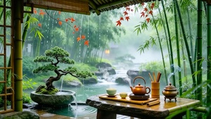 竹亭雨景