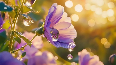 微观浪漫紫色鲜花水滴