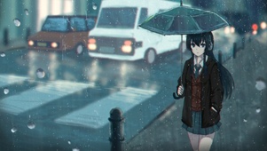 街道上的撑伞少女
