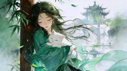 风栖竹舍清冷少女