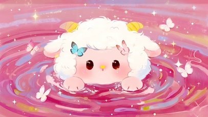 萌萌小羊粉色蝴蝶水波