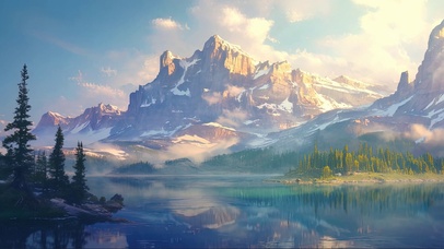 冬日晨雾高山静谧湖泊