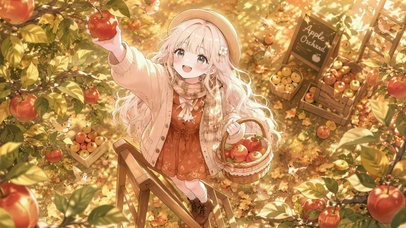 秋日苹果园可爱美少女