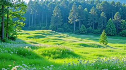 森林晨光草地