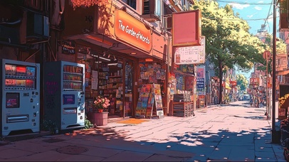 粉色夏日城市便利商店