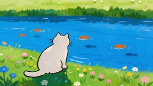 溪边小猫背影  治愈