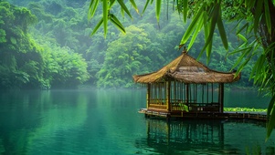 湖边小亭美景