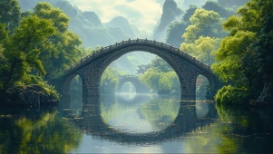 唯美氧气绿色湖面石桥