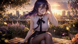 黄昏天台紫发二次元美少女