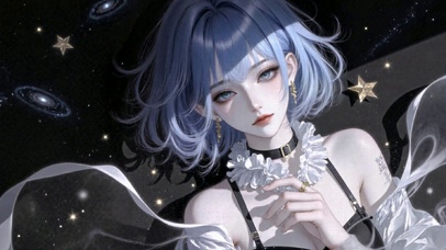 蓝发星空二次元美少女
