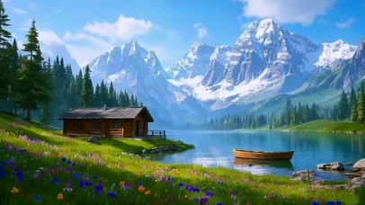 雪山湖泊小屋