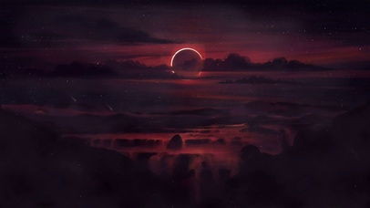 红色日落瀑布景色