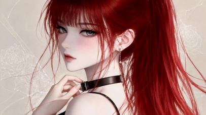红发高马尾二次元美少女