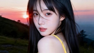 晚霞可爱女孩