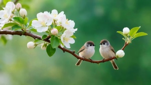 鲜花枝头小鸟