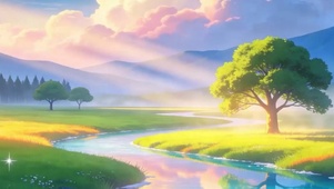 护眼夜景树木河流带鱼屏
