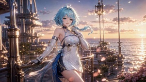 海边蓝发少女