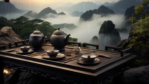 雨中品茶