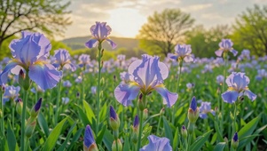 日落紫色鸢尾花田