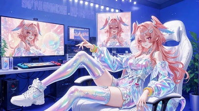 电竞房里的粉发少女莉奈娅