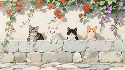 花墙下的猫咪