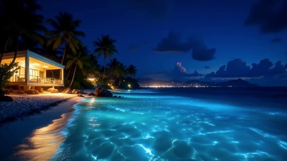 荧光海滩夜景