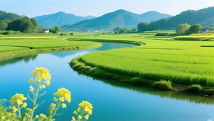 护眼清新绿色山水田园
