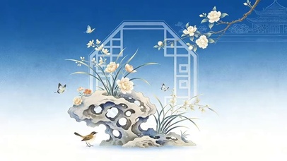 蓝楹庭上花鸟闲