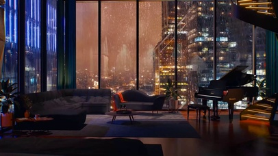 繁华的都市大雨