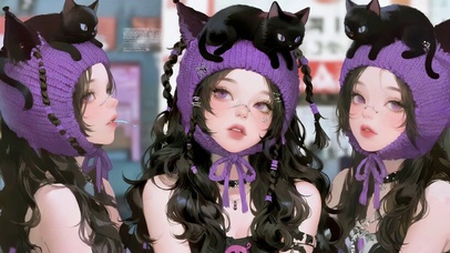 紫帽黑猫少女