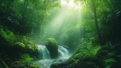 清新绿色森林溪流