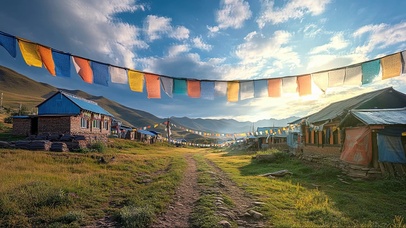 蓝天阳光高山村落