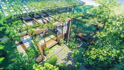 夏日绿植庭院