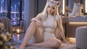 银发猫耳清纯美少女